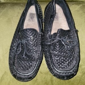 Mens Sz 9 UGG Chester Woven Loafers Black Slip On Shoes  Wool Lining